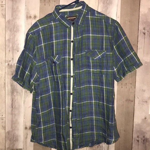 Johnston & Murphy Blue Plaid Linen Button Down LG - Picture 1 of 6